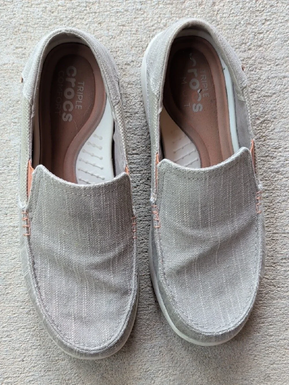 CROCS Men's Slip-On Loafers in Taupe with Copper Colored Accents